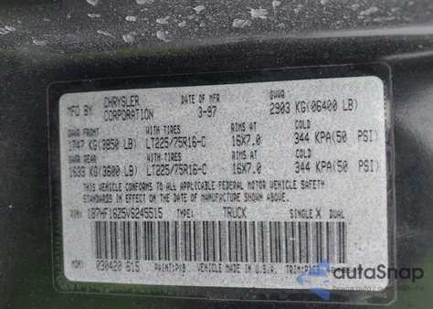 1997 Dodge Ram 1500 Lt z USA, uszkodzony, nr VIN 1B7HF16Z5VS245515